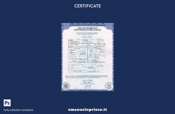 modello di certificato di nascita dello stato USA Connecticut in stile verificat